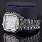 Closeup view of Black & White Santos Style Watch 41mm – Square Dial