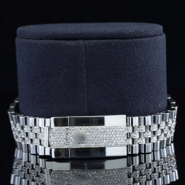 Back side view of Blue Dial Date Just Style Moissanite Watch  41 Mm  White Gold Tone