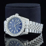 Side view of Blue Dial Date Just Style Moissanite Watch  41 Mm  White Gold Tone