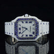Blue Roman Square Bustdown Moissanite Watch