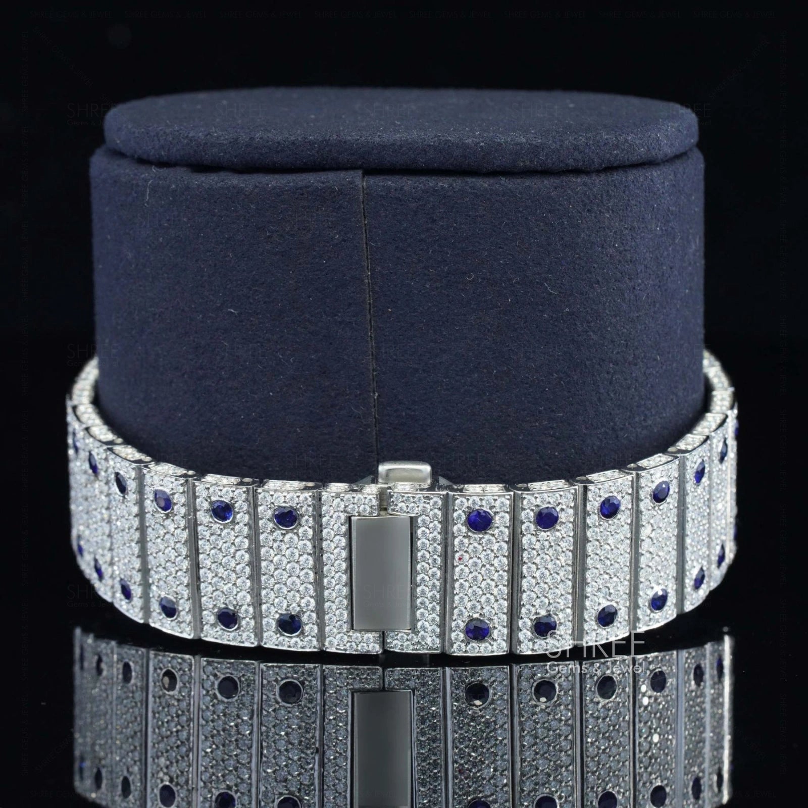 Blue Roman Square Bustdown Moissanite Watch
