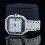 Blue Roman Square Bustdown Moissanite Watch