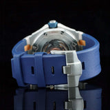 Back side View of Luxury Blue Dial Moissanite Watch 41mm Rubber Strap Rose Gold