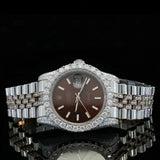 Front View of Brown Dial Date Just Style Moissanite Watch 41 MM White Gold Tone