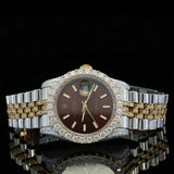 Front View of Brown Dial Date Just Style Moissanite Watch 41 MM Yellow Gold Tone