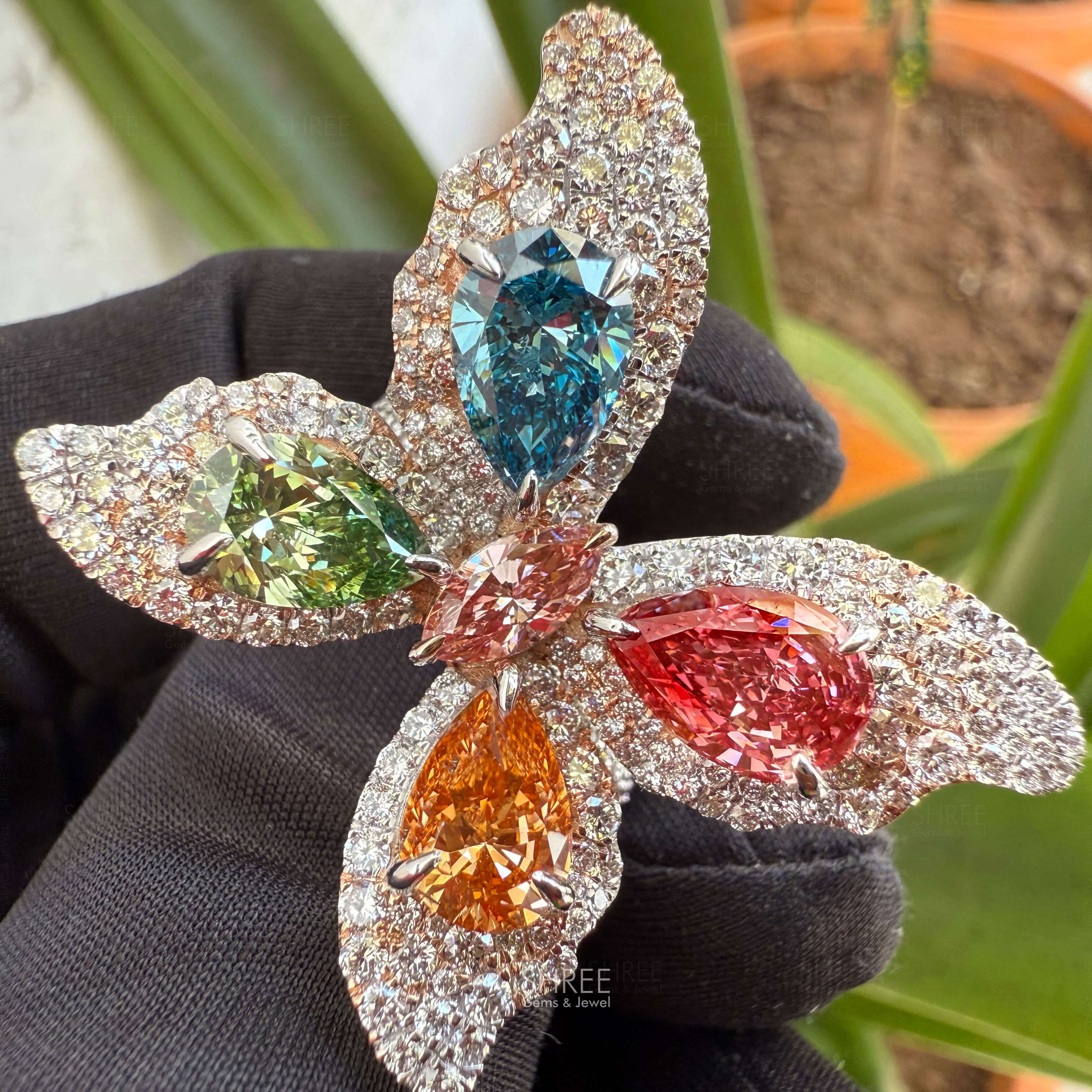 front view of mixed shape diamond ring​
