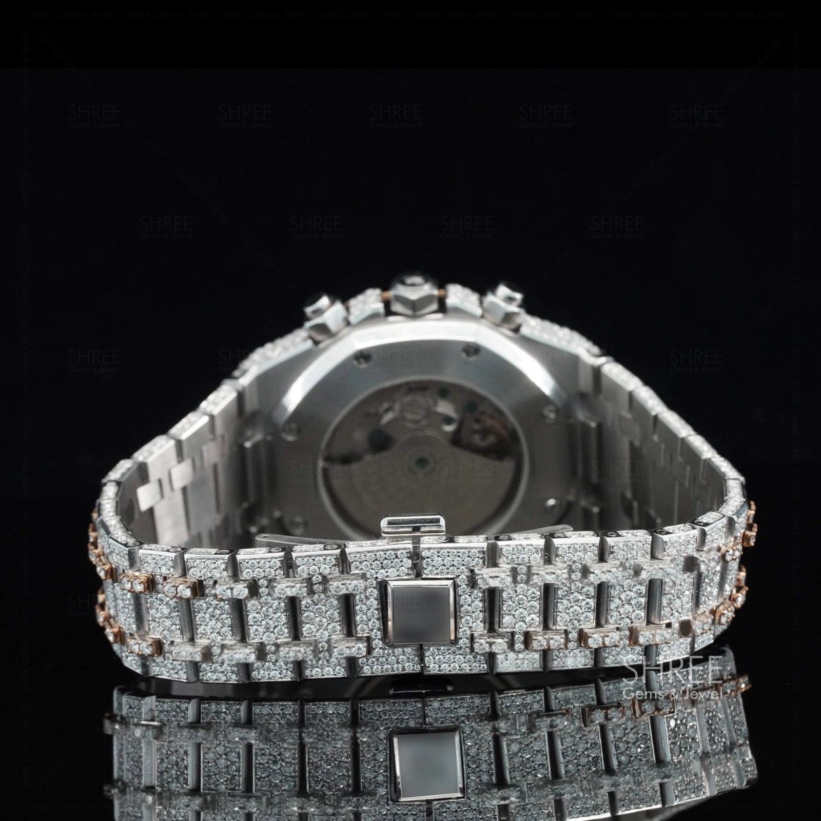 Back Side View of Celestia Two Tone Pave Chronograph Moissanite Diamond Bracelet Watch
