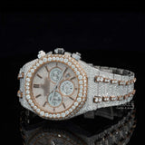 Side Face view of Celestia Two Tone Pave Chronograph Moissanite Diamond Bracelet Watch