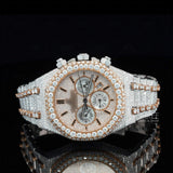 Front View of Celestia Two Tone Pave Chronograph Moissanite Diamond Bracelet Watch