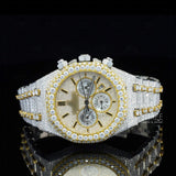 Front view of Celestia Two Tone Pave Chronograph Moissanite Diamond Bracelet Watch