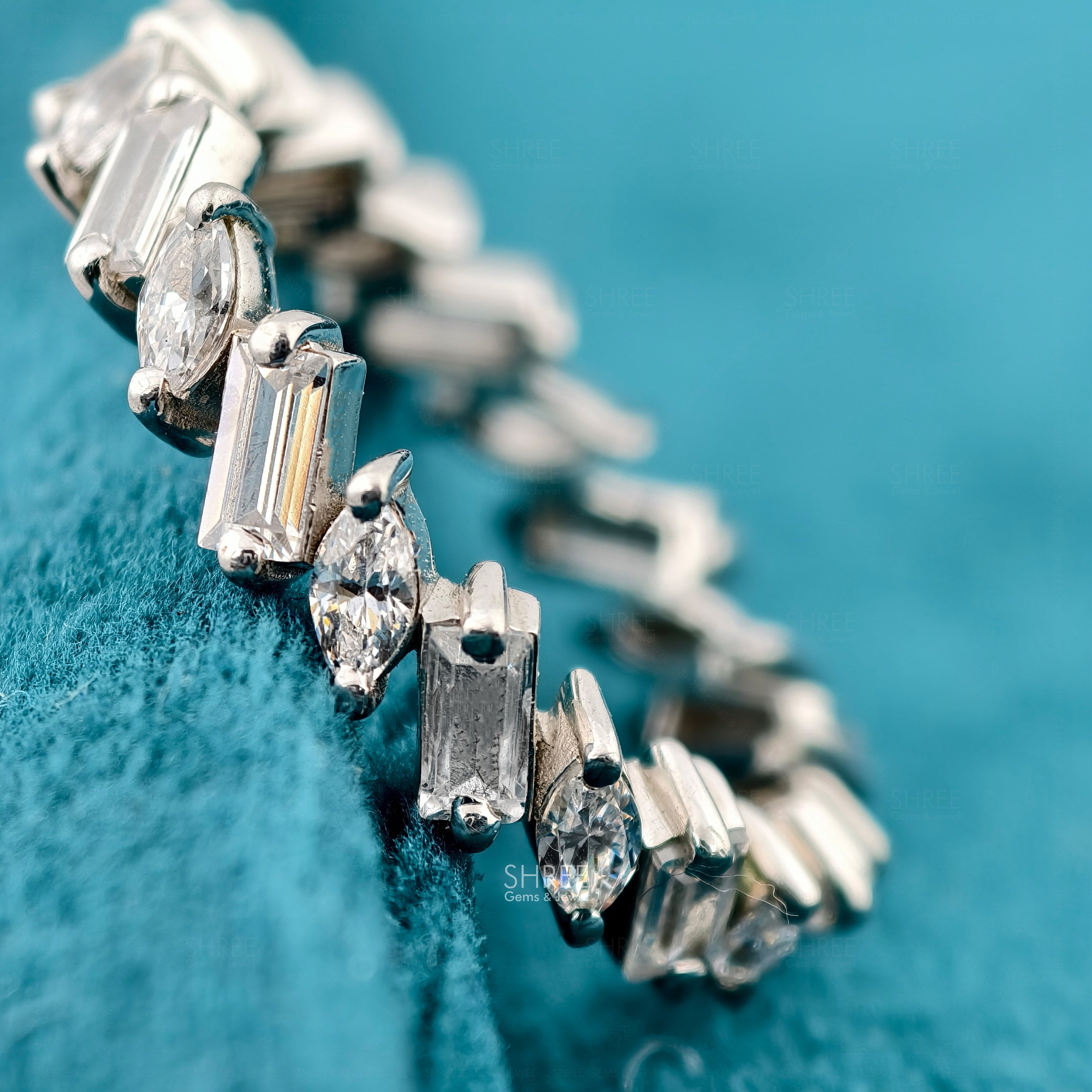 Marquise & Baguette Cut Lab Diamond Wedding Band