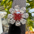 Front view of cushion pink diamond ring​