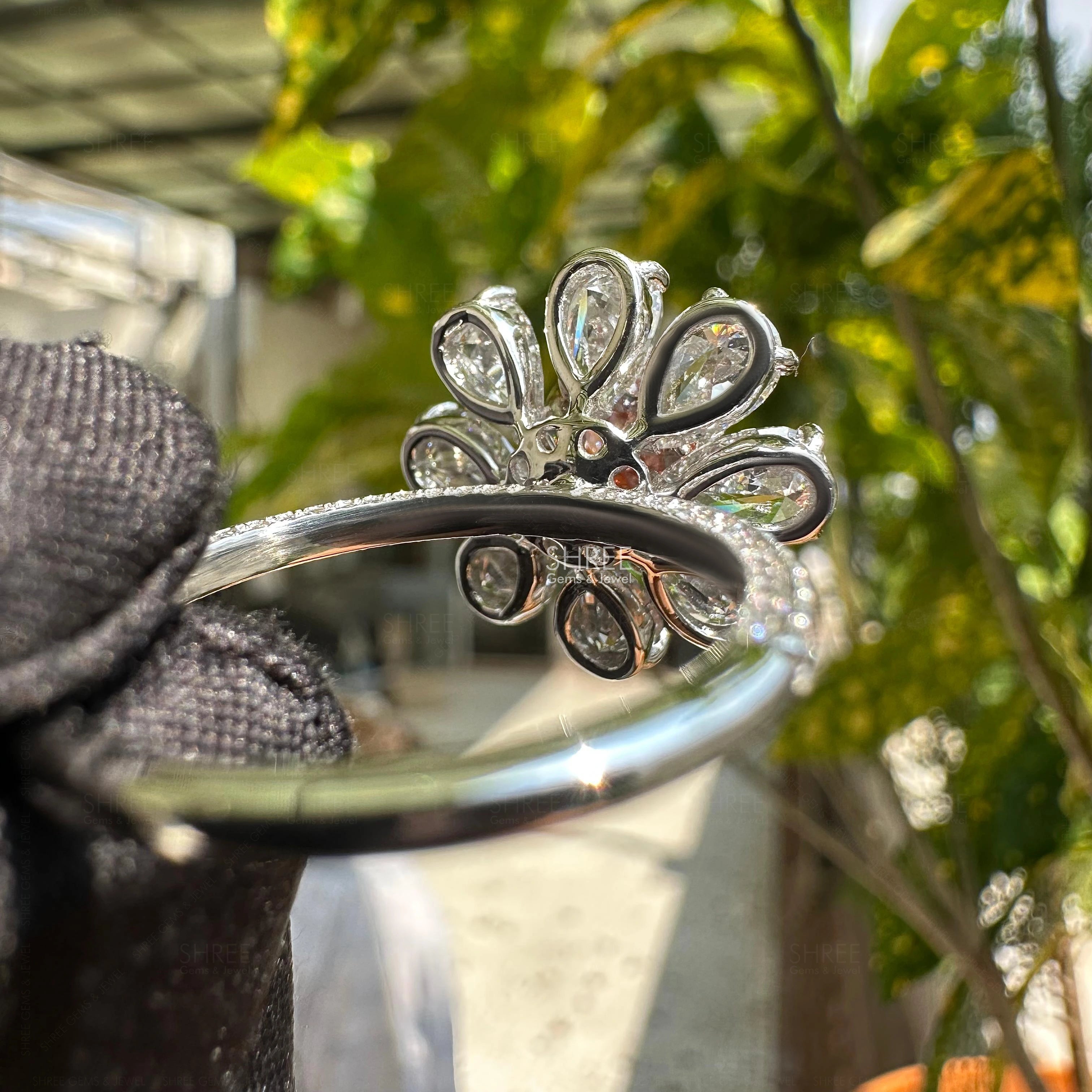 back view of lab created pink diamond ring​

