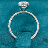 Full Band View Of Cushion Cut Lab Diamond Hidden Halo Engagement Ring