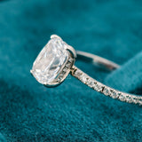 Side View Of Cushion Cut Lab Diamond Hidden Halo Engagement Ring
