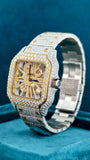 Side face View of Men’s Square Skeleton Moissanite Watch – Two Tone Dial
