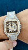 Hand View of Men’s Square Skeleton Moissanite Watch – Two Tone Dial