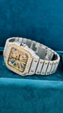 Full View of Men’s Square Skeleton Moissanite Watch – Two Tone Dial