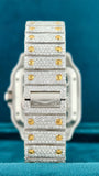 Back Side View of Men’s Square Skeleton Moissanite Watch – Two Tone Dial