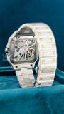 Back case View of Men’s Square Skeleton Moissanite Watch – Two Tone Dial