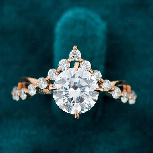 Front View Of Round Diamond Minimalist Curved Engagement Ring