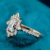Side Face View of Emerald Cut Art Deco Lab Grown Diamond Ring