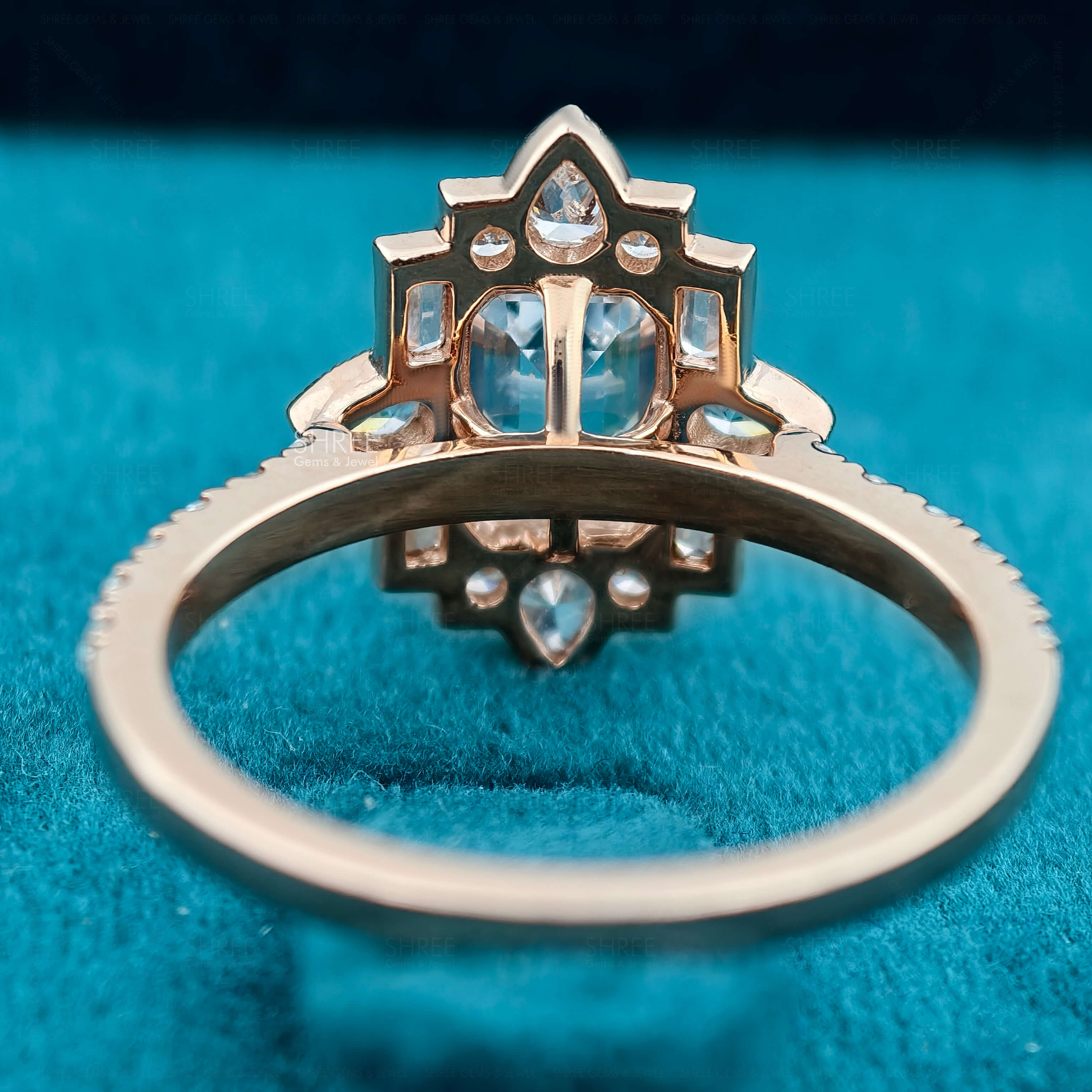 Back Side View of Emerald Cut Art Deco Lab Grown Diamond Ring