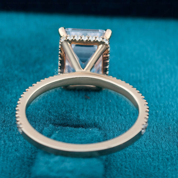 Back Side View of Emerald Cut Hidden Halo Engagement Ring​
