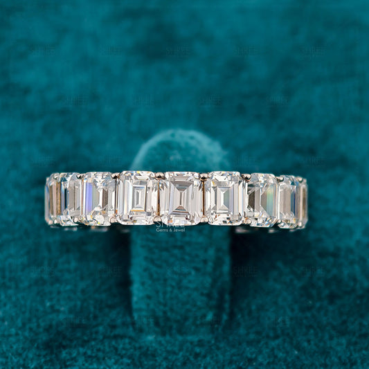 Front View of Emerald Cut Lab Diamond Eternity Band