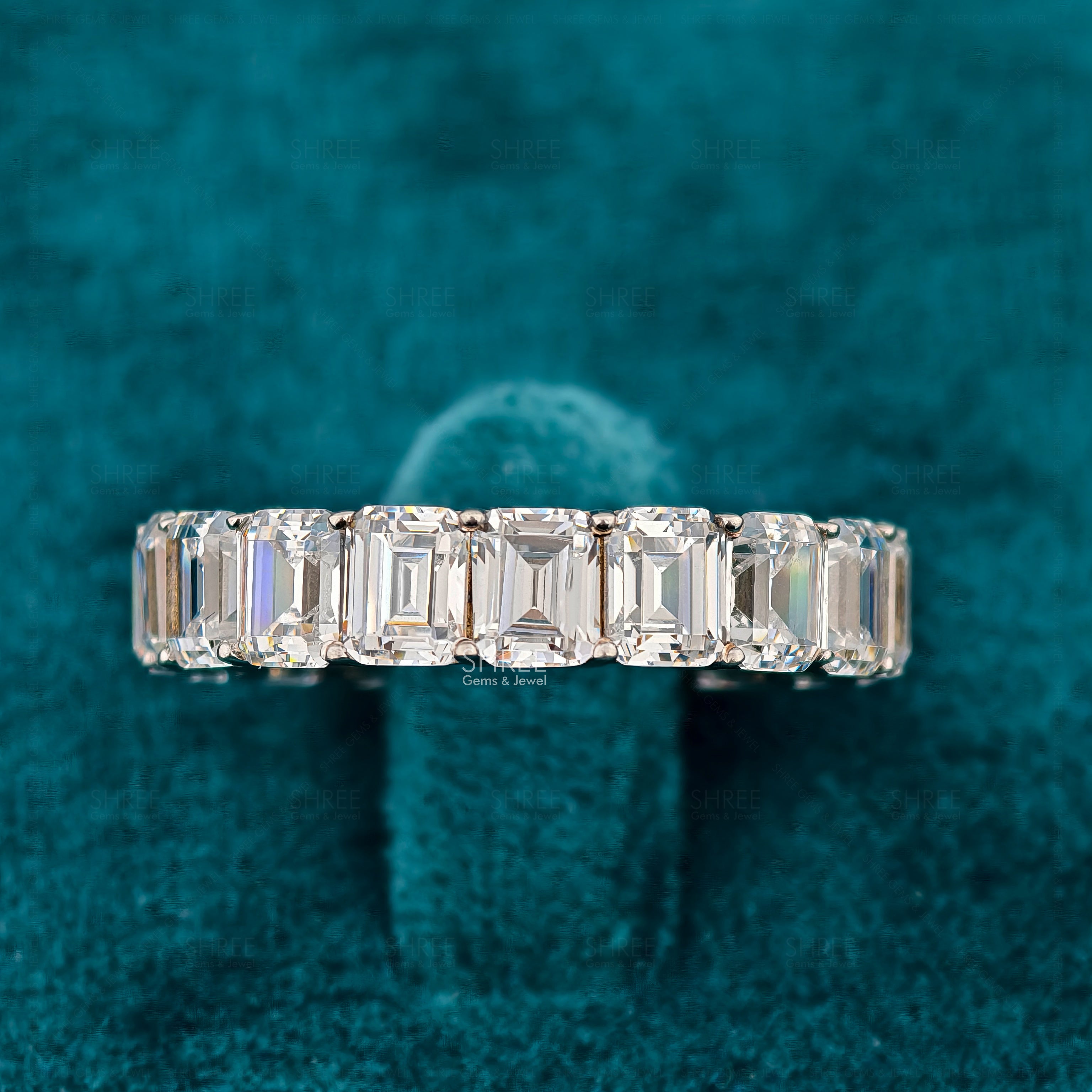 Emerald Cut Lab-Grown Diamond Eternity Wedding Band