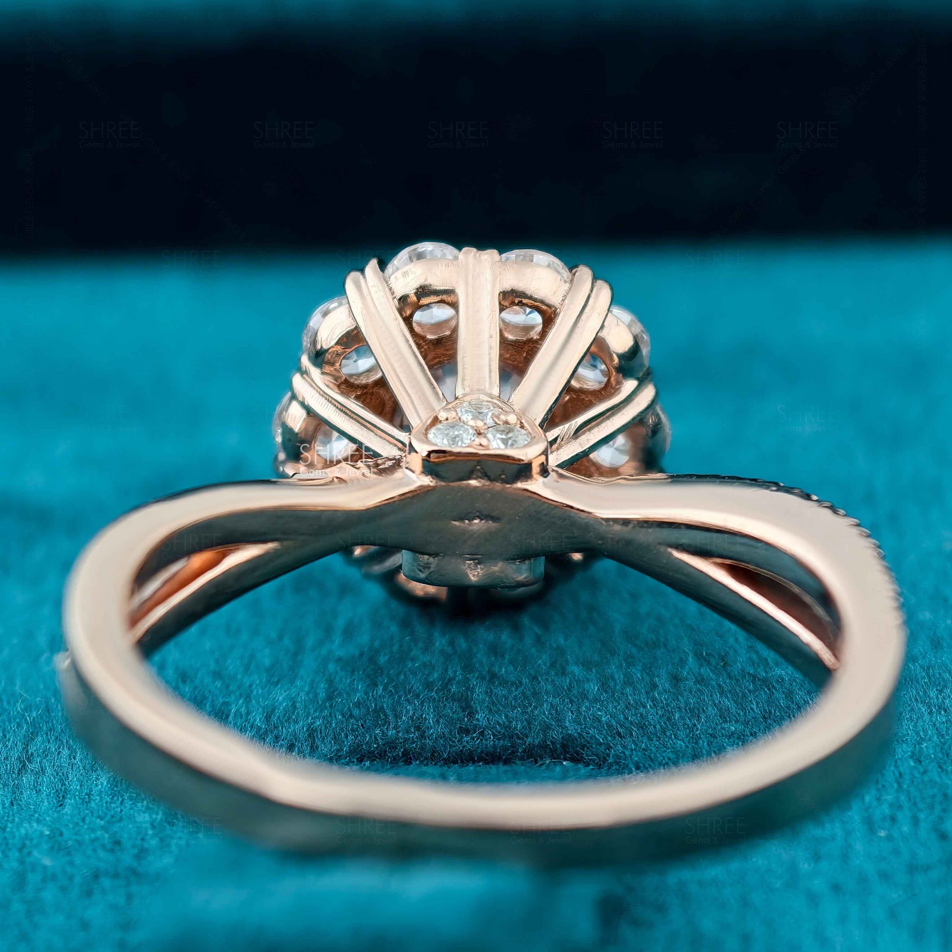Round Cut Lab Diamond Flower Design Engagement Ring