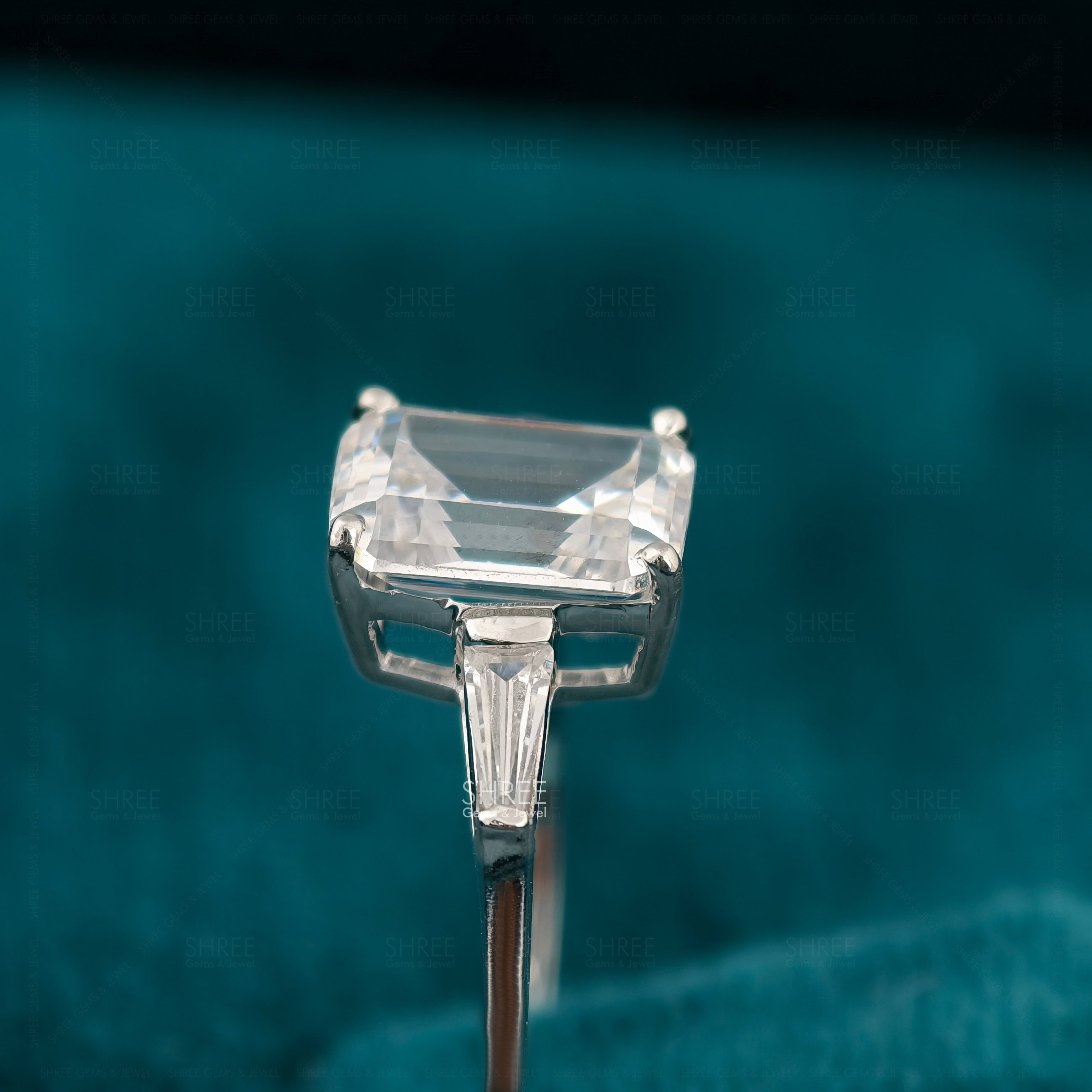 Emerald Cut Lab Grown Diamond 3 Stone Engagement Ring