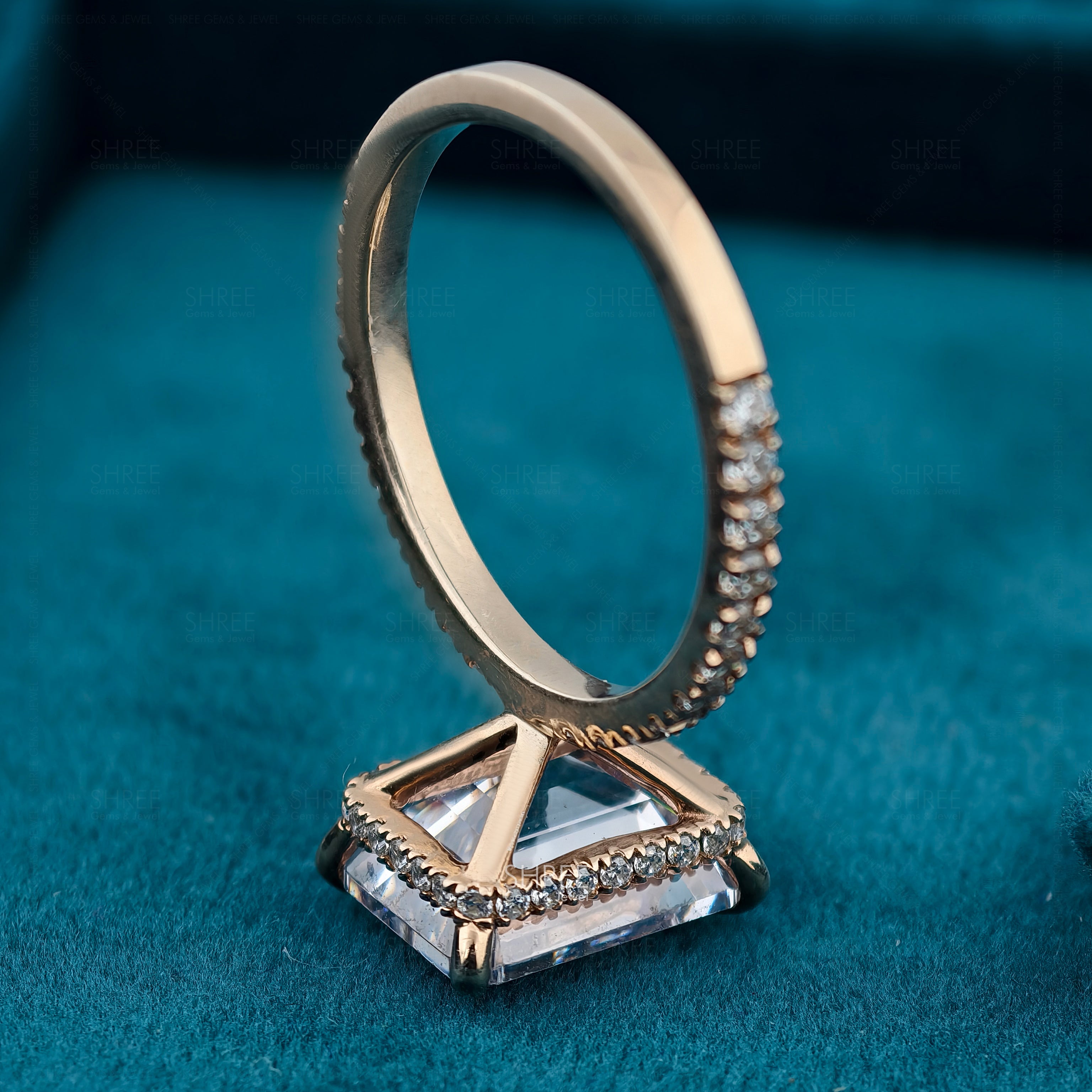 Emerald Cut Lab-Grown Diamond Hidden Halo Bridal Ring Set
