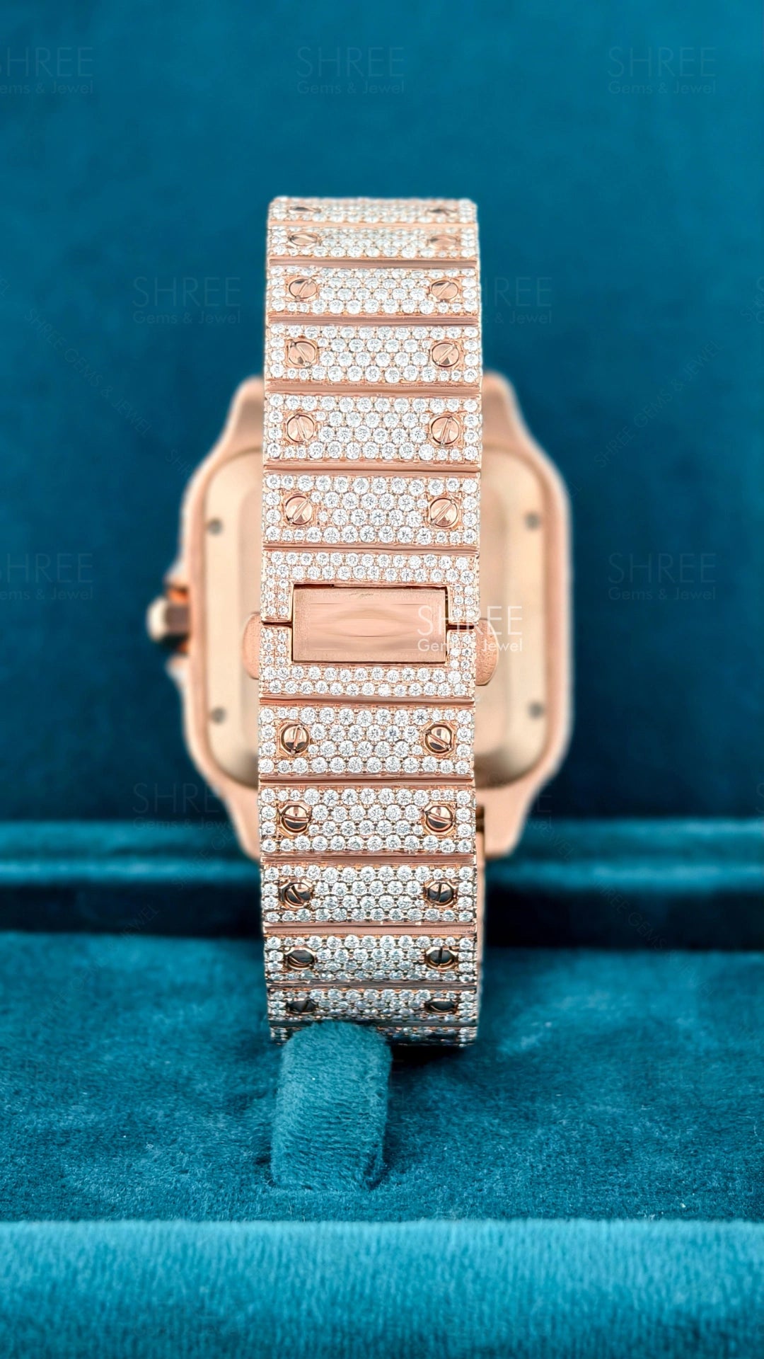 Back View of Roman Numeral Moissanite Watch – Classic Diamond Dial