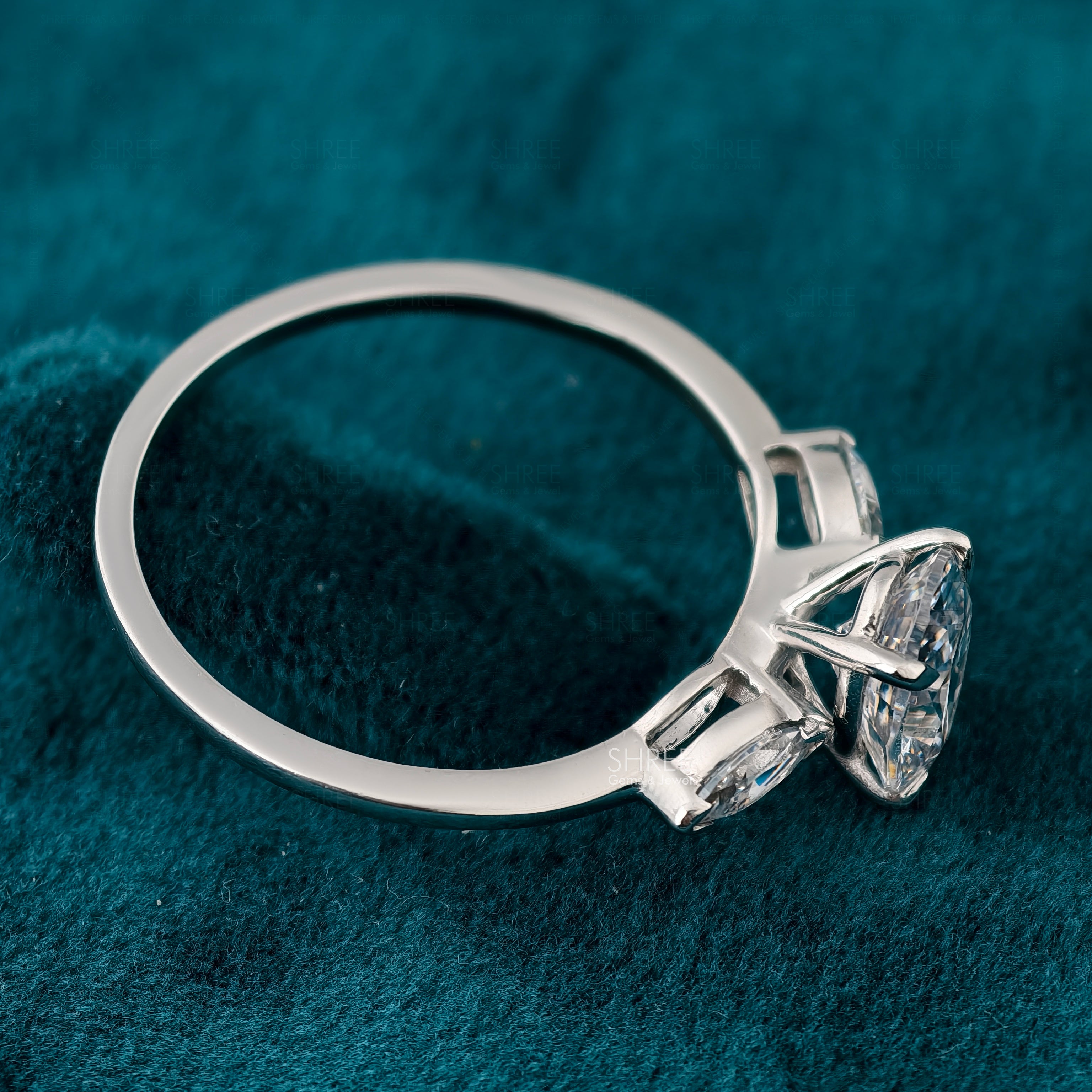 Oval Cut Lab Diamond Three Stone Classic Engagement Ring