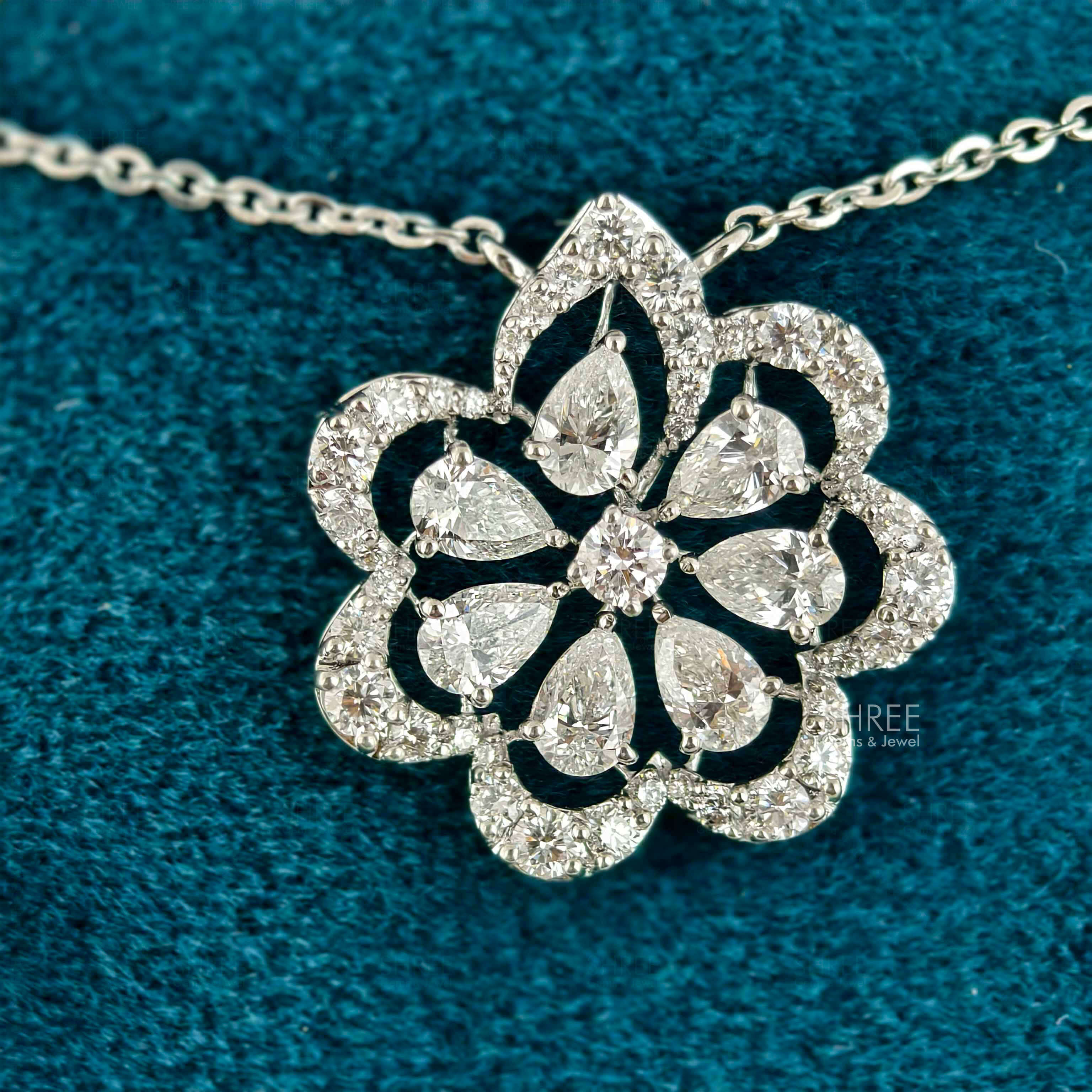 front view of ​Floral Design Multi Diamond Necklace