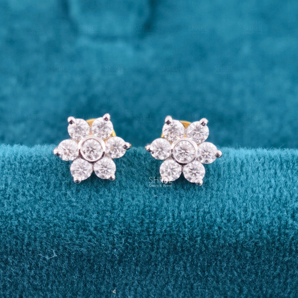 Front View of Floral Diamond Stud Earrings​