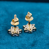 Back View Close-Up of Flower Design Cluster Lab Diamond Earrings for Women 