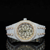 Fully Iced Diamond Watch with Geometric Face – Rose Gold Luxury Watch