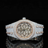 Fully Iced Diamond Watch with Geometric Face – Rose Gold Luxury Watch