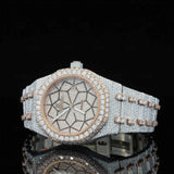 Fully Iced Diamond Watch with Geometric Face – Rose Gold Luxury Watch