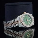 Side view of 41mm Green Dial Moissanite Watch – Rose Gold Tone Iced Datejust Style for Men