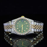 Front View of 41mm Green Dial Moissanite Watch – Yellow Gold Tone Iced Datejust Style for Men