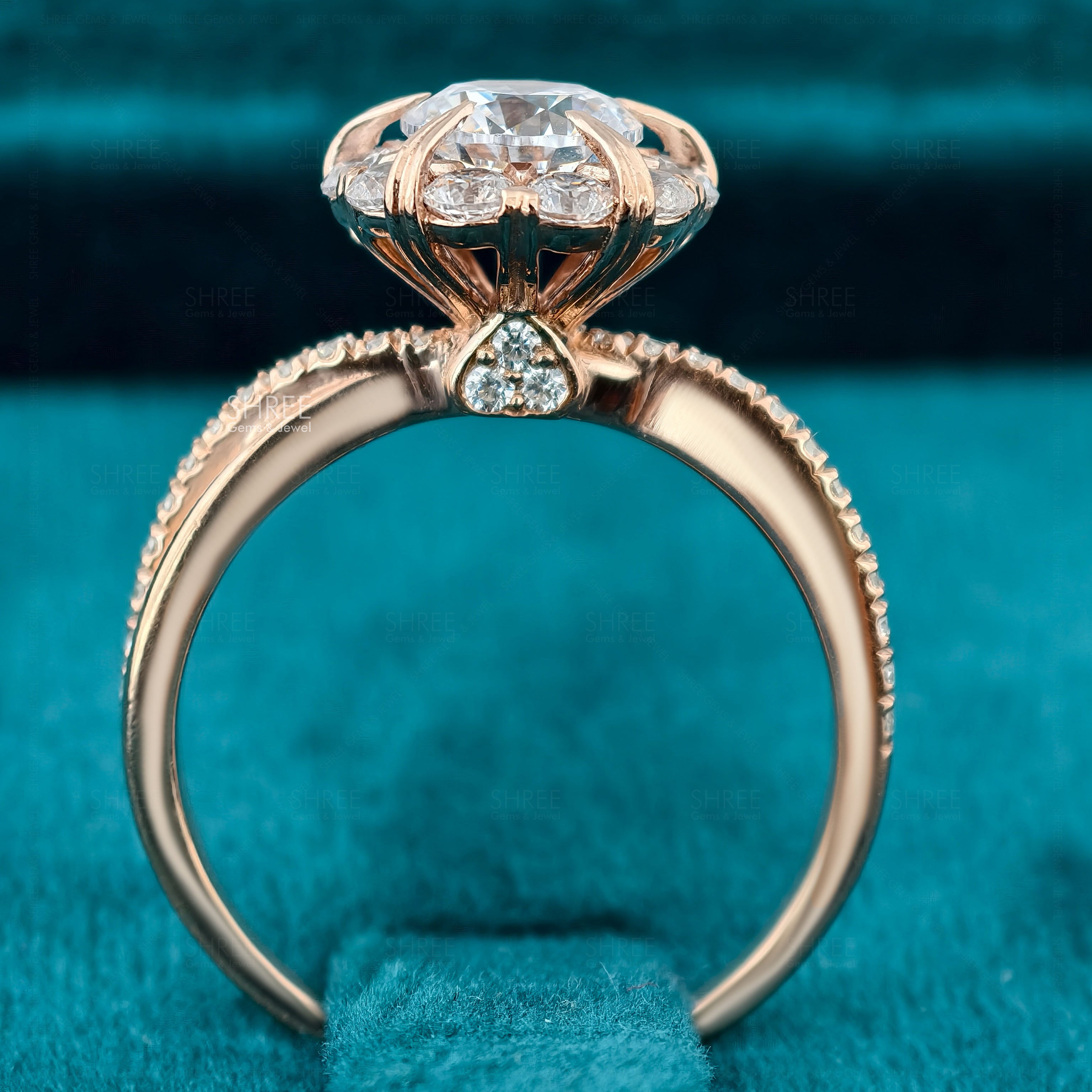 Round Cut Lab Diamond Flower Design Engagement Ring