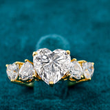 Front View Of Heart Cut 5 Stone Lab Diamond Ring