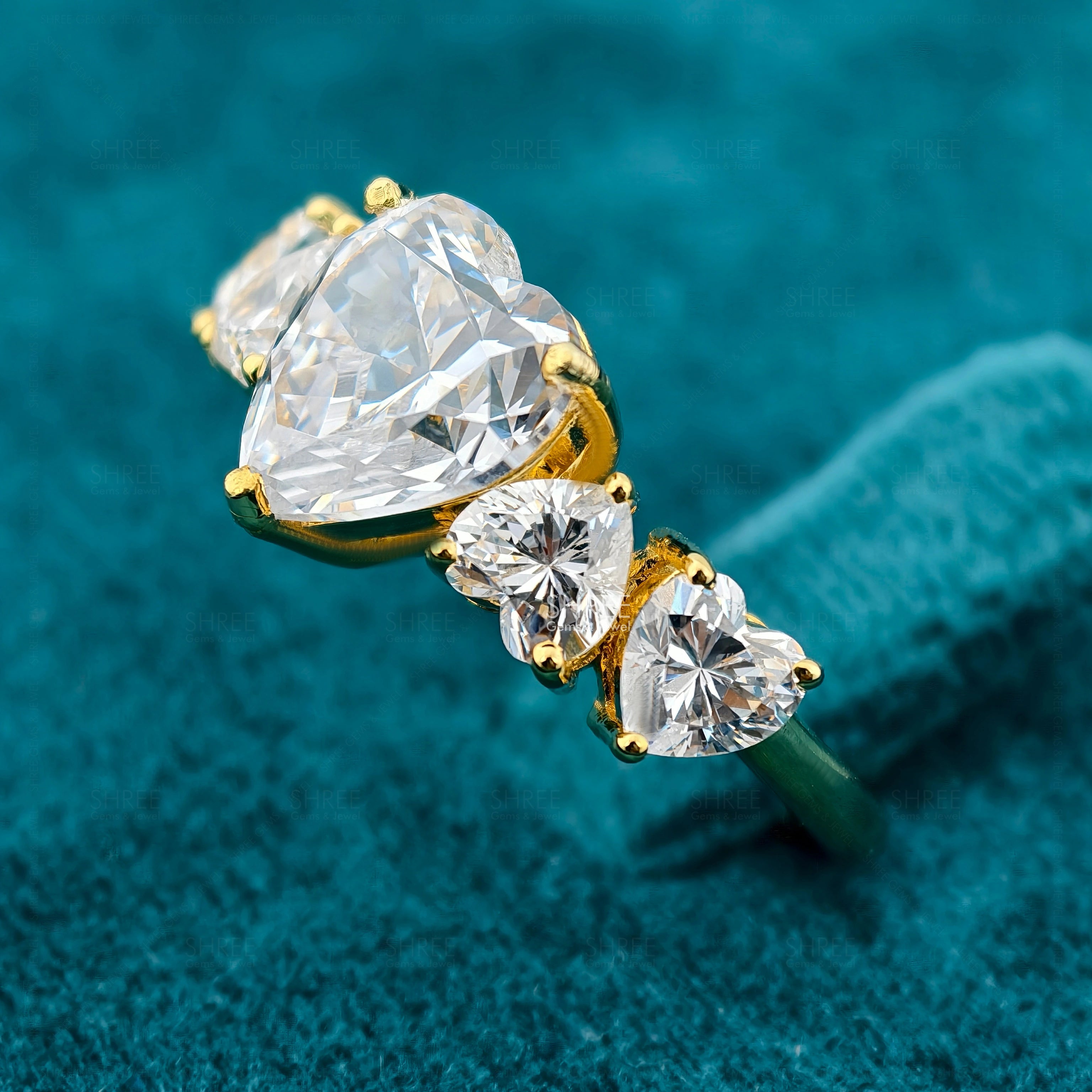 Side View Of 5 stone lab diamond ring