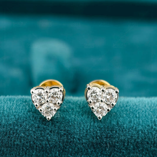 Front View of Heart Shaped Diamond Stud Earrings​
