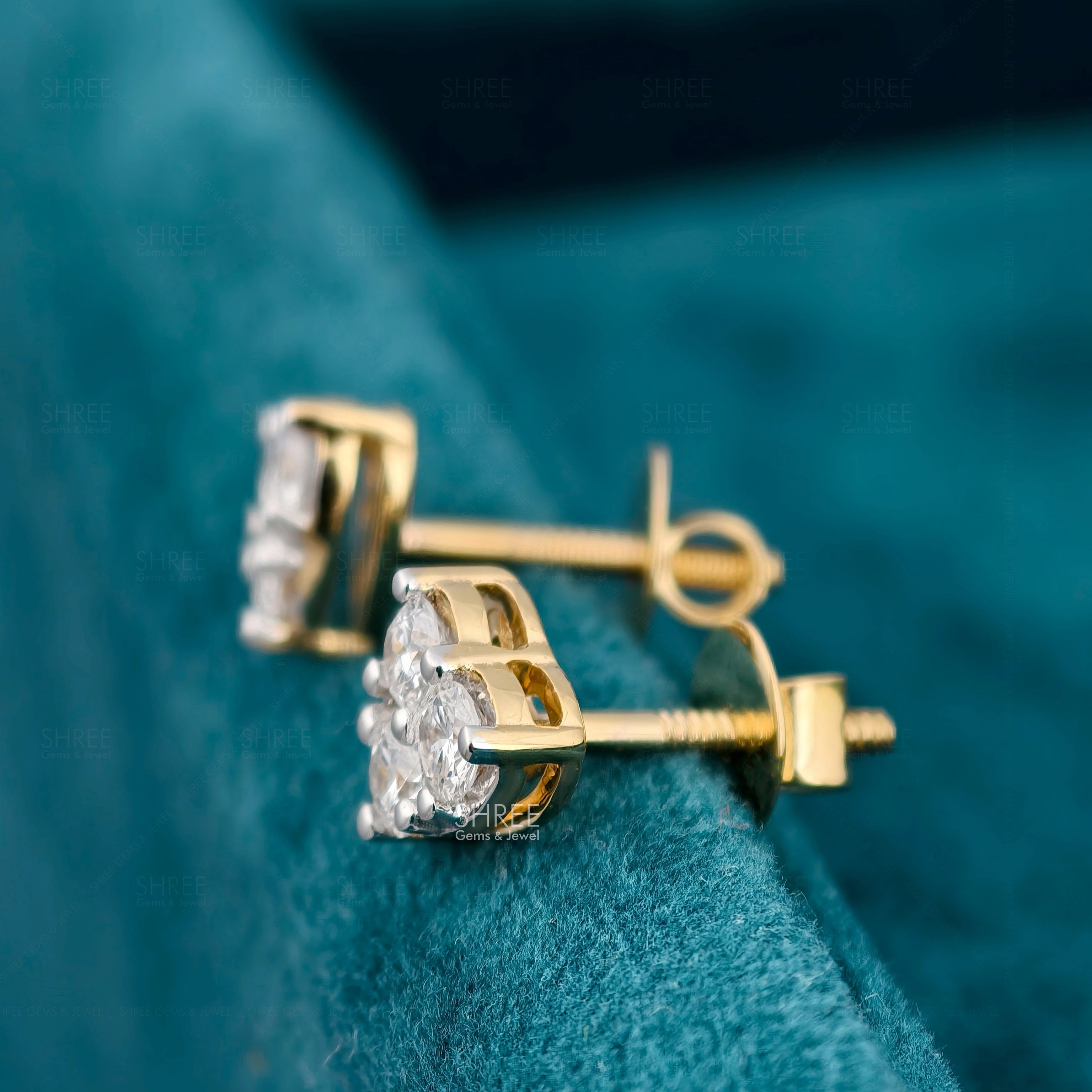 Side Angle Close-Up View of Heart Stud Earrings