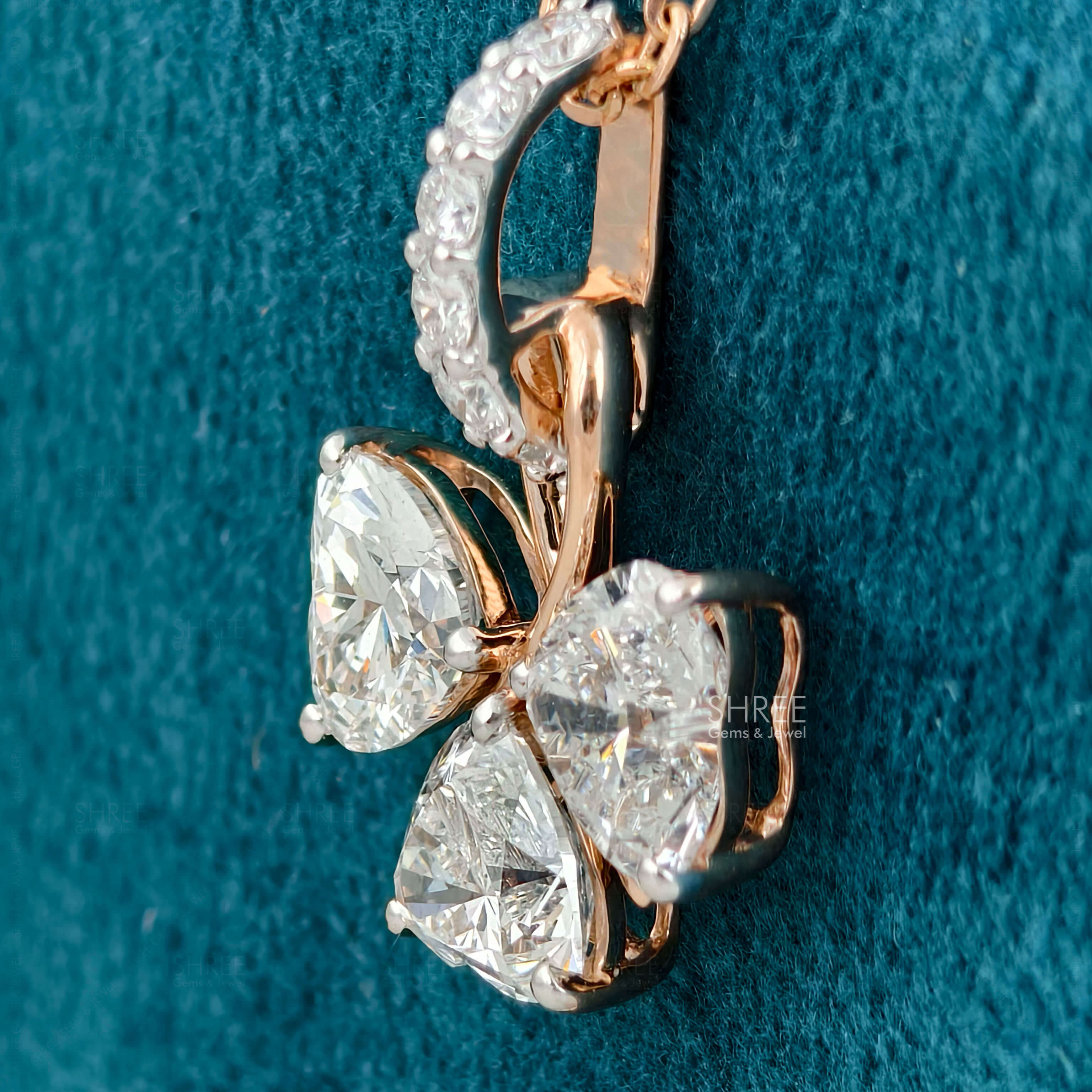 side metal view of Three Heart Shape Lab Grown Diamond Pendant