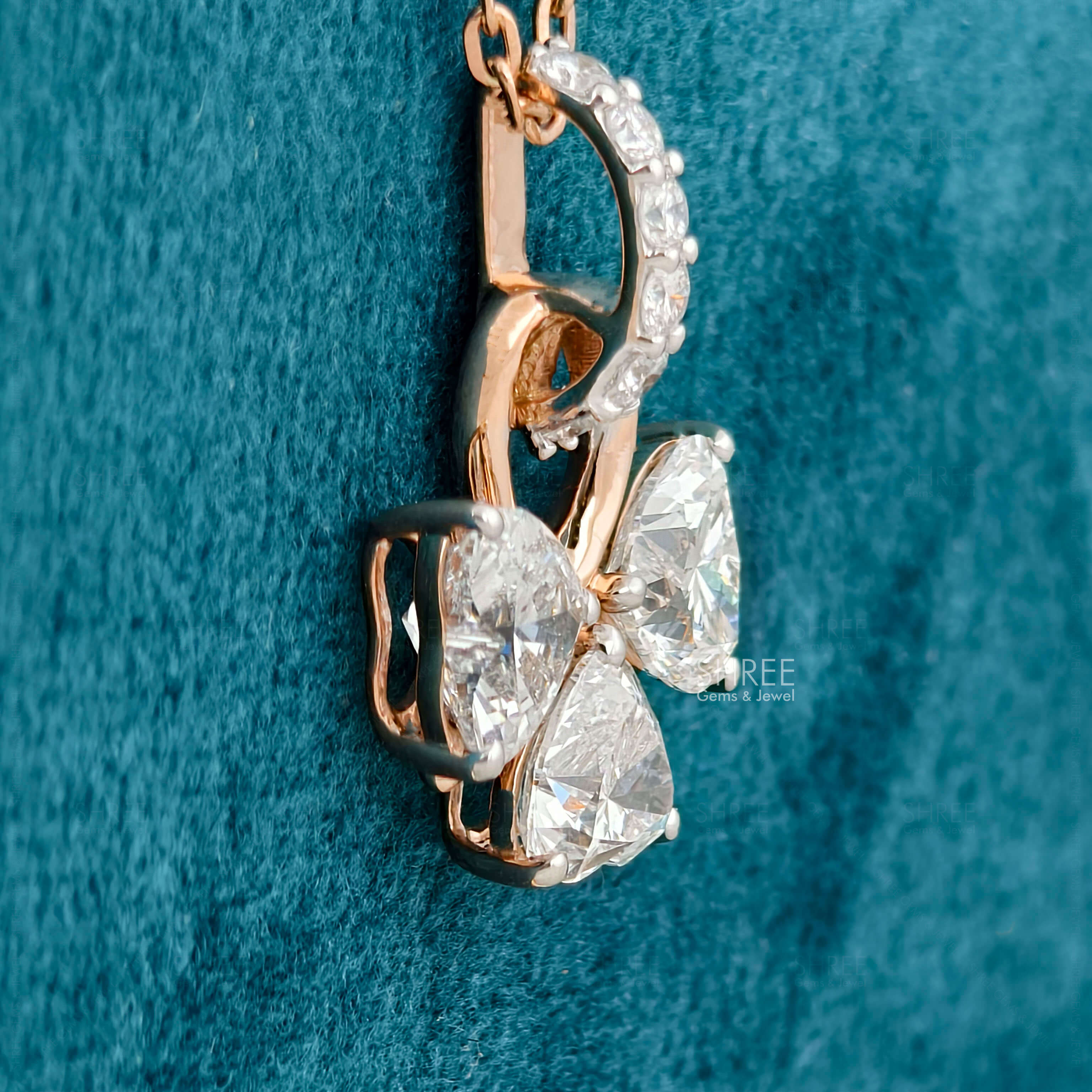 side view of Heart Shape Diamond Cluster Pendant